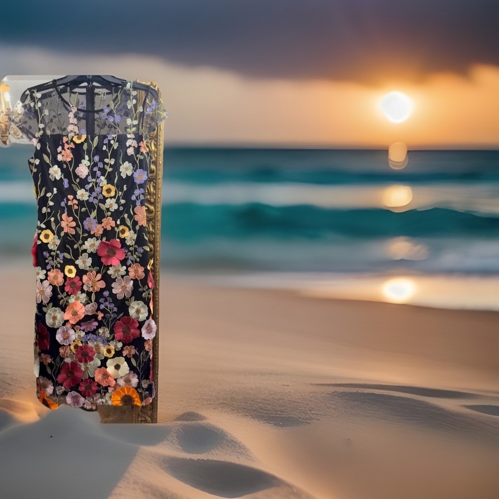 Anthea Crawford Dahlia FLORAL embroidered Shien Dress Taylor Swift Grammy Inspir - Picture 4 of 16